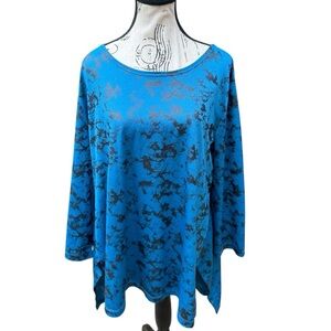 Clara Sunwoo Blue Black Abstract Print Swing Top XL Stretch Knit Artsy Comfy EUC
